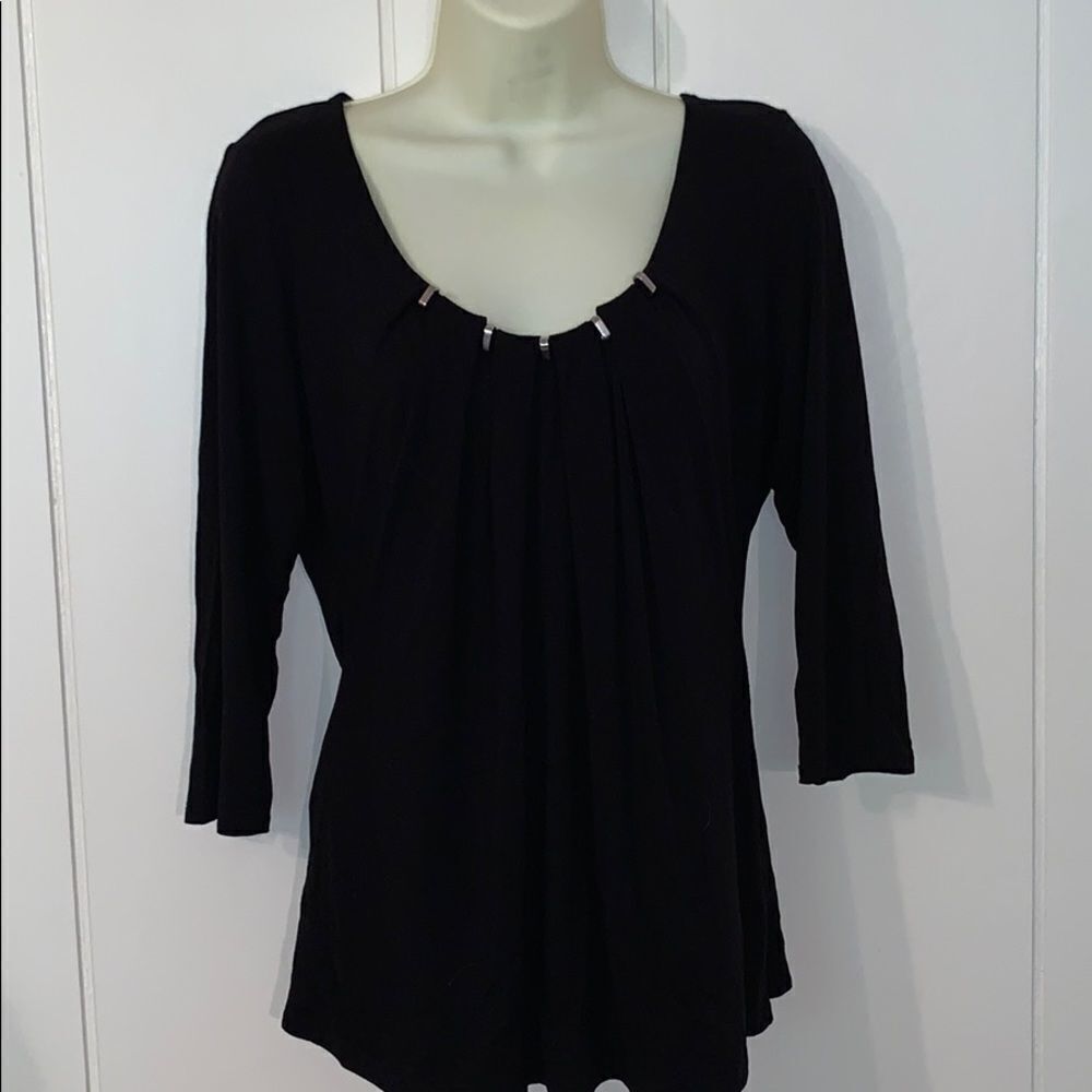 WHBM‎ black knit top with “studded” neck